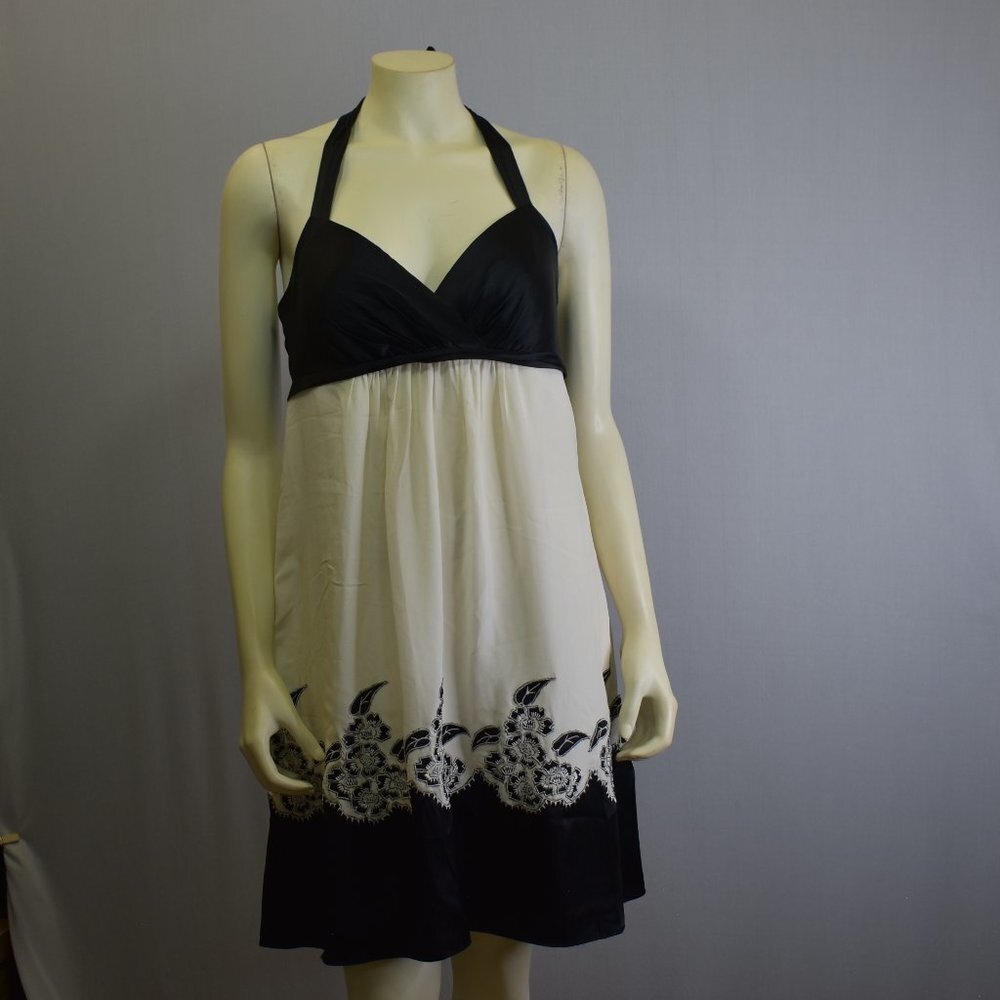 BCBG  Maxazria silk ivory black‎ halter dress DRESS  sz 8P